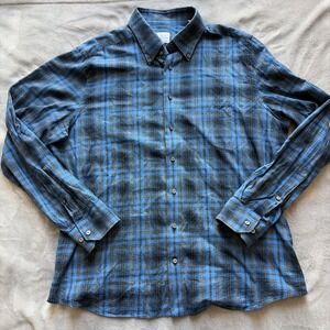 Emanuel Berg Shirt Mens XL Blue Plaid Print Long Sleeve Modern Fit Poland‎